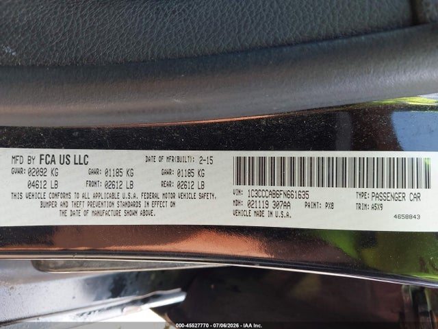 Продажа на аукционе авто 2015 Chrysler 200 Limited, vin: 1C3CCCAB6FN661635, номер лота: 45527770