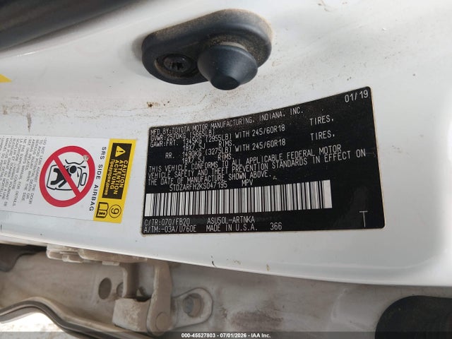 Продаж на аукціоні авто 2019 Toyota Highlander Le, vin: 5TDZARFH2KS047195, номер лоту: 45527803