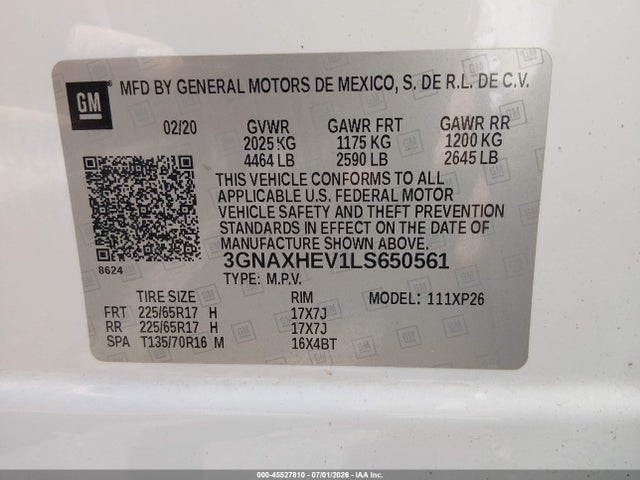 3GNAXHEV1LS650561 Chevrolet Equinox Fwd Ls