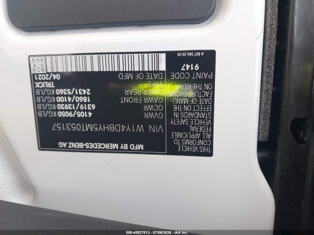 Продажа на аукционе авто 2021 Mercedes-benz Sprinter 2500 Standard Roof I4 Diesel, vin: W1Y4DBHY5MT053157, номер лота: 45527813