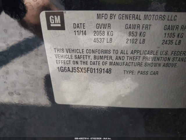 Продаж на аукціоні авто 2015 Cadillac Ats Performance, vin: 1G6AJ5SX5F0119148, номер лоту: 45527814