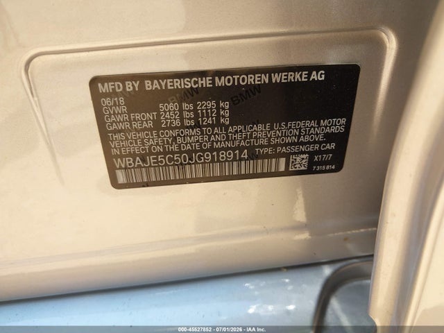 Продаж на аукціоні авто 2018 Bmw 540i, vin: WBAJE5C50JG918914, номер лоту: 45527852