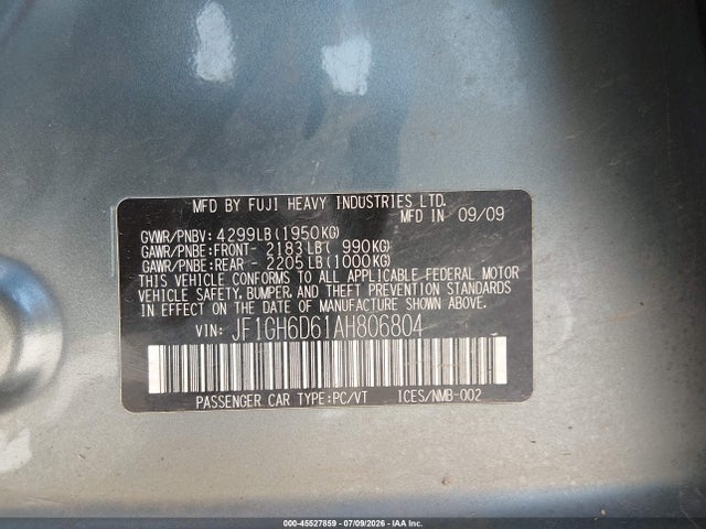2010 Subaru Impreza Outback Sport მანქანა იყიდება აუქციონზე, vin: JF1GH6D61AH806804, აუქციონის ნომერი: 45527859