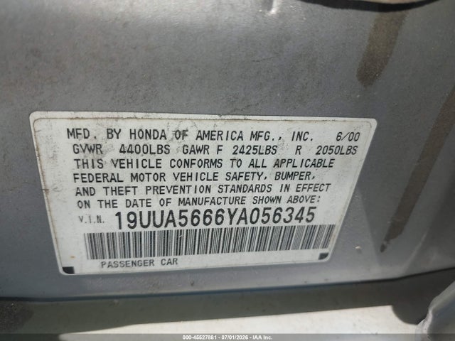 45527881 :رقم المزاد ، 19UUA5666YA056345 vin ، 2000 Acura Tl 3.2 مزاد بيع