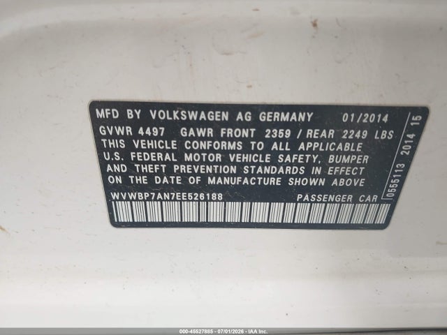 2014 Volkswagen Cc 2.0t Sport მანქანა იყიდება აუქციონზე, vin: WVWBP7AN7EE526188, აუქციონის ნომერი: 45527885
