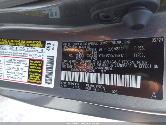 Toyota SIENNA LE 2021 5TDKRKEC3MS046356 Image 4