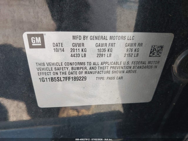 1G11B5SL7FF189229 Chevrolet MALIBU LS