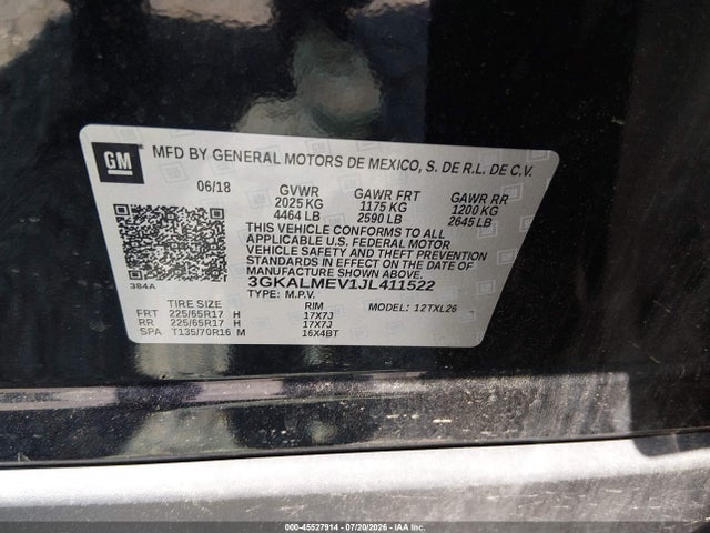 Aukcja sprzedaży 2018 Gmc Terrain Sle, vin: 3GKALMEV1JL411522, numer aukcji: 45527914