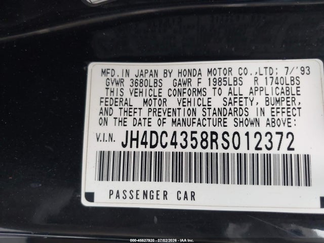 Aukcja sprzedaży 1994 Acura Integra Ls, vin: JH4DC4358RS012372, numer aukcji: 45527920