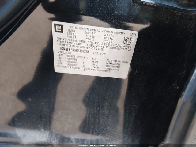 45527927 :رقم المزاد ، 2GKALPEK5H6187225 vin ، 2017 Gmc Terrain Slt مزاد بيع
