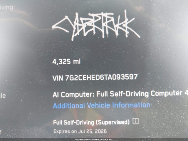Aukcja sprzedaży 2026 Tesla Cybertruck Dual Motor All-wheel Drive/premium All-wheel Drive, vin: 7G2CEHED6TA093597, numer aukcji: 45527945