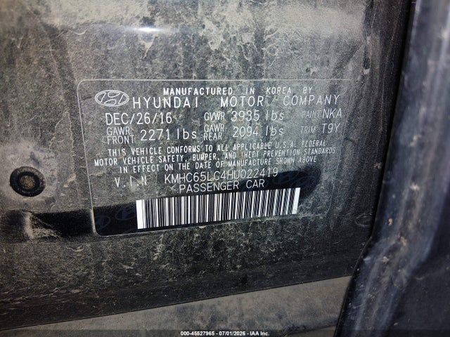 KMHC65LC4HU022419 Hyundai Ioniq Hybrid Blue