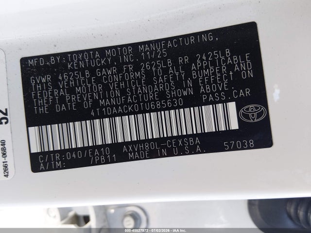 Toyota CAMRY SE 2026 4T1DAACK0TU685630 Image 9