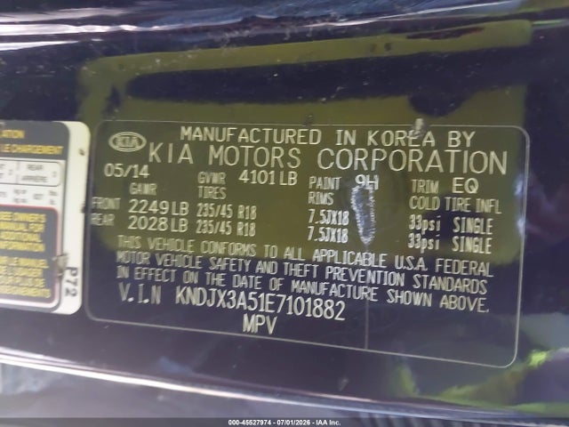 45527974 :رقم المزاد ، KNDJX3A51E7101882 vin ، 2014 Kia Soul ! مزاد بيع