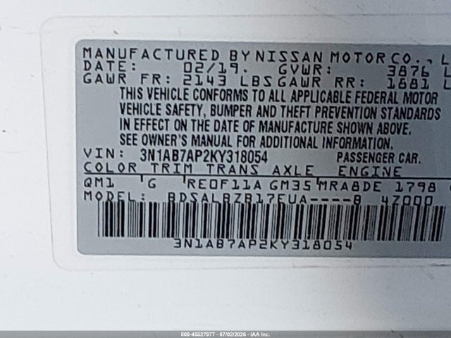 Nissan SENTRA S 2019 3N1AB7AP2KY318054 Image 9