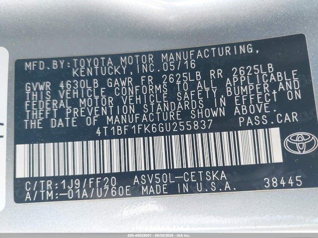 Toyota CAMRY SE 2016 4T1BF1FK6GU255837 Image 9