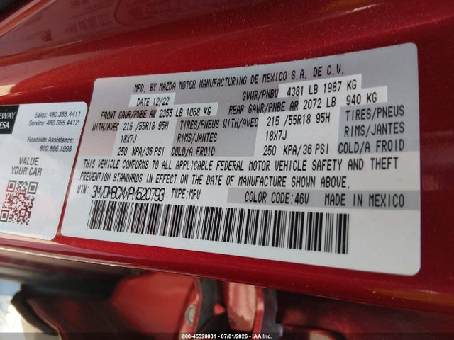 Aukcja sprzedaży 2023 Mazda Cx-30 2.5 S Preferred, vin: 3MVDMBCMXPM520793, numer aukcji: 45528031