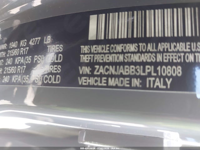 Aukcja sprzedaży 2020 Jeep Renegade Latitude Fwd, vin: ZACNJABB3LPL10808, numer aukcji: 45528036