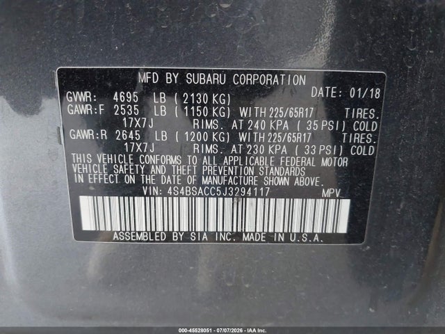 Subaru Outback 2.5i Premium 2018 4S4BSACC5J3294117 Image 9