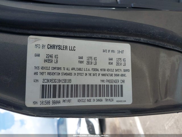 Продаж на аукціоні авто 2008 Chrysler 300 Touring, vin: 2C3KA53G18H158189, номер лоту: 45528064
