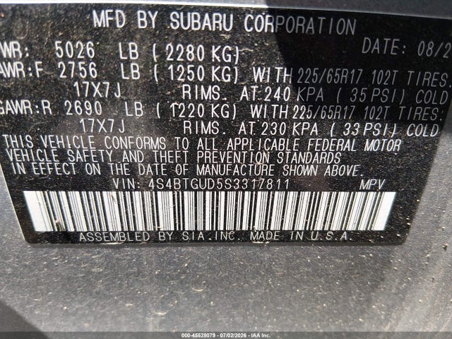 Aukcja sprzedaży 2025 Subaru Outback Wilderness, vin: 4S4BTGUD5S3317811, numer aukcji: 45528079
