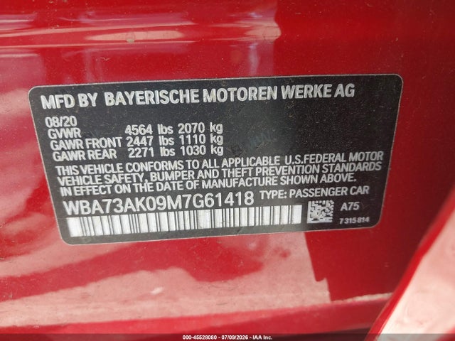 2021 Bmw 228i Gran Coupe Xdrive მანქანა იყიდება აუქციონზე, vin: WBA73AK09M7G61418, აუქციონის ნომერი: 45528080