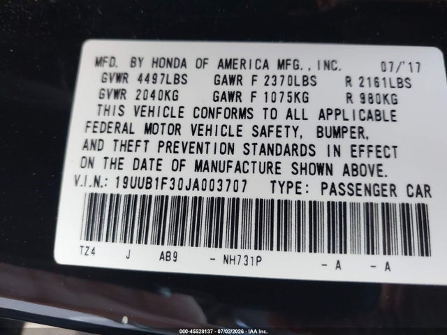 Acura TLX 2018 19UUB1F30JA003707 Image 9
