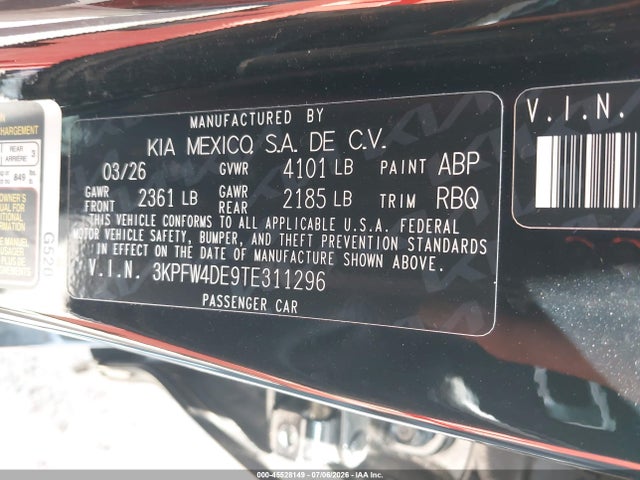 Aukcja sprzedaży 2026 Kia K4 Gt-line, vin: 3KPFW4DE9TE311296, numer aukcji: 45528149