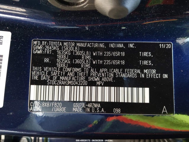 Toyota Highlander L 2021 5TDCZRAH3MS043200 Image 9