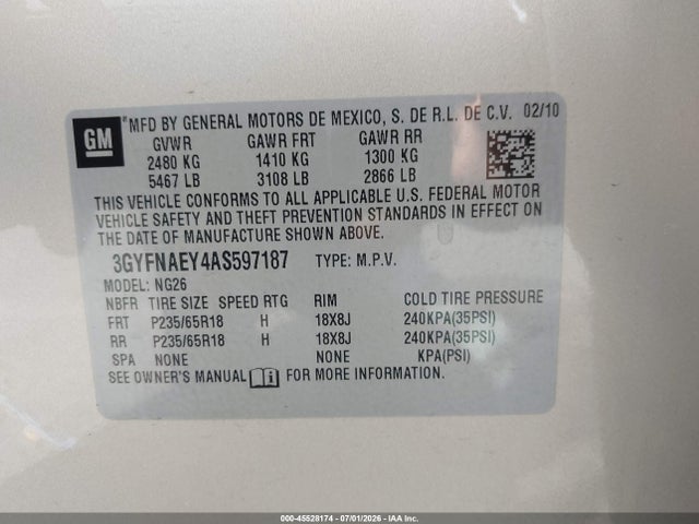 Продаж на аукціоні авто 2010 Cadillac Srx Luxury Collection, vin: 3GYFNAEY4AS597187, номер лоту: 45528174