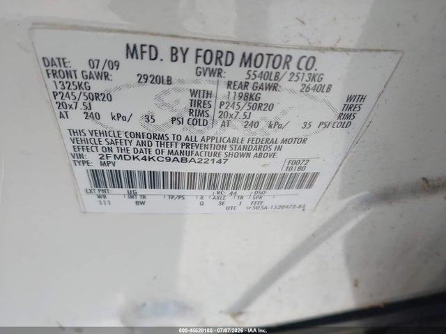 Aukcja sprzedaży 2010 Ford Edge Limited, vin: 2FMDK4KC9ABA22147, numer aukcji: 45528180