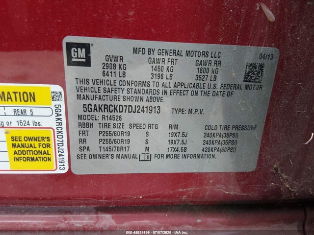 Продаж на аукціоні авто 2013 Buick Enclave Leather, vin: 5GAKRCKD7DJ241913, номер лоту: 45528196