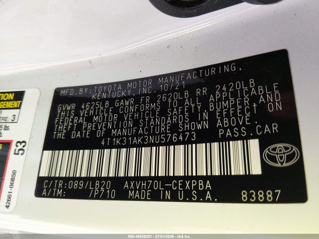 Продажа на аукционе авто 2022 Toyota Camry Xse Hybrid, vin: 4T1K31AK3NU576473, номер лота: 45528201