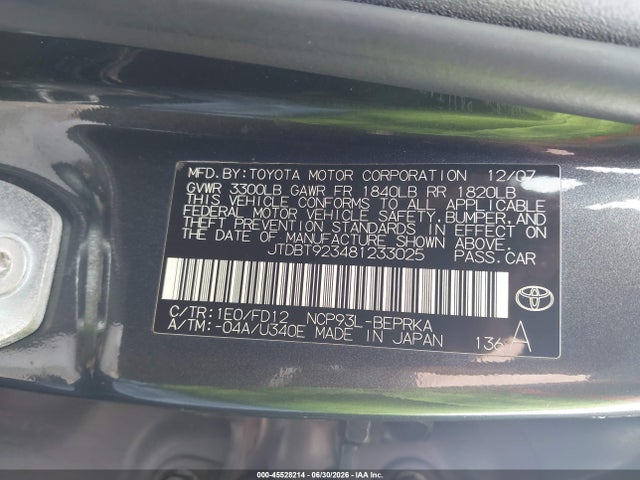 Aukcja sprzedaży 2008 Toyota Yaris S, vin: JTDBT923481233025, numer aukcji: 45528214