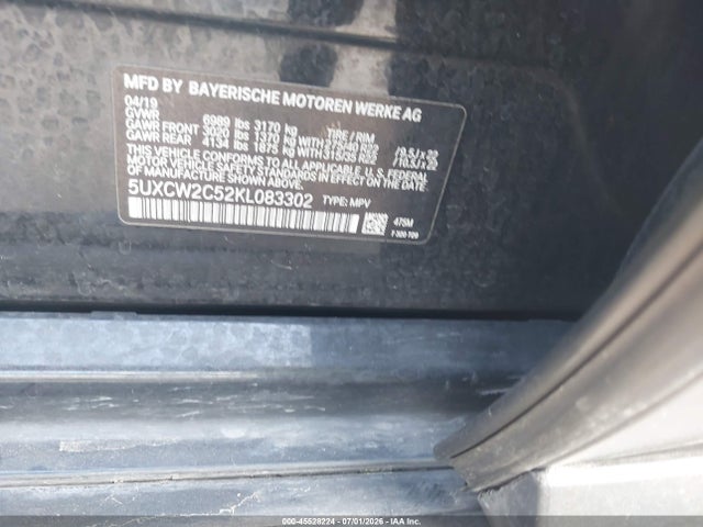 45528224 :رقم المزاد ، 5UXCW2C52KL083302 vin ، 2019 Bmw X7 Xdrive40i مزاد بيع