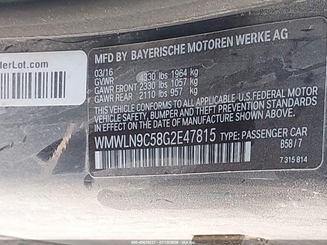 Продажа на аукционе авто 2016 Mini Clubman Cooper S, vin: WMWLN9C58G2E47815, номер лота: 45528237