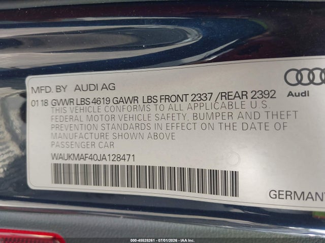 Aukcja sprzedaży 2018 Audi A4 2.0t Tech Ultra Premium/2.0t Ultra Premium, vin: WAUKMAF40JA128471, numer aukcji: 45528261