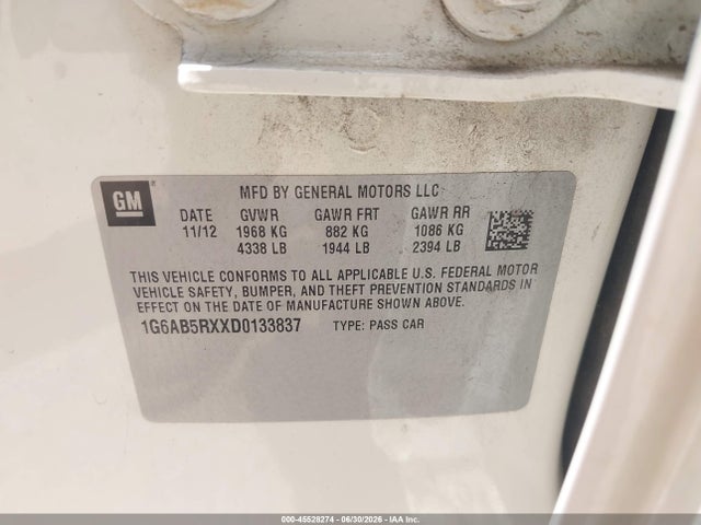 Auction sale of the 2013 Cadillac Ats Luxury, vin: 1G6AB5RXXD0133837, lot number: 45528274