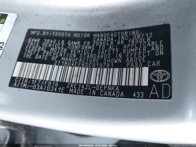 Aukcja sprzedaży 2013 Toyota Corolla Le, vin: 2T1BU4EE6DC919781, numer aukcji: 45528328