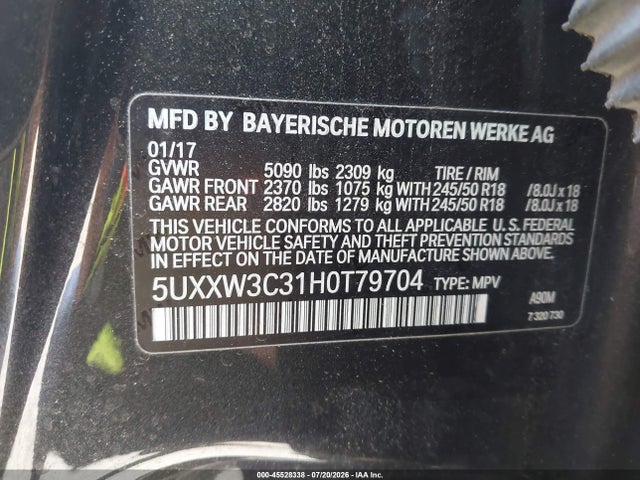 2017 Bmw X4 Xdrive28i მანქანა იყიდება აუქციონზე, vin: 5UXXW3C31H0T79704, აუქციონის ნომერი: 45528338