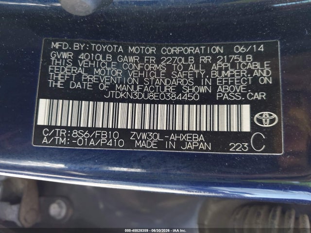 Toyota Prius Two 2014 JTDKN3DU8E0384450 Image 9