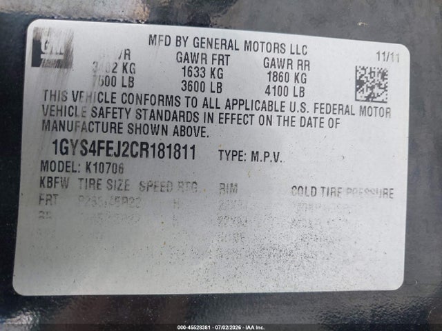 45528381 :رقم المزاد ، 1GYS4FEJ2CR181811 vin ، 2012 Cadillac Escalade Hybrid Platinum Edition مزاد بيع