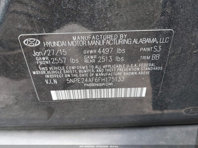 Hyundai SONATA SE 2015 5NPE24AF6FH175133 Image 9