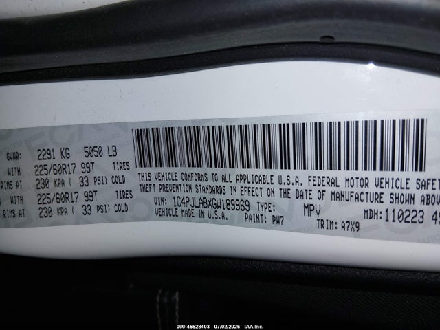1C4PJLABXGW189969 Jeep Cherokee Sport