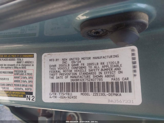 Aukcja sprzedaży 2005 Toyota Corolla Le, vin: 1NXBR32E75Z407785, numer aukcji: 45528426