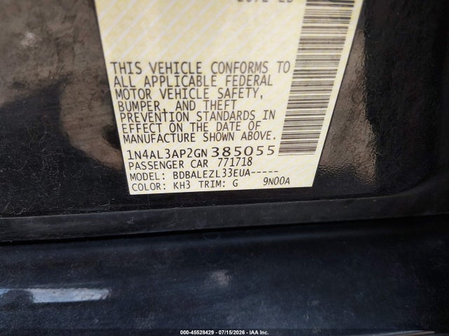 1N4AL3AP2GN385055 Nissan Altima 2.5/2.5 S/2.5 Sl/2.5 Sr/2.5 Sv