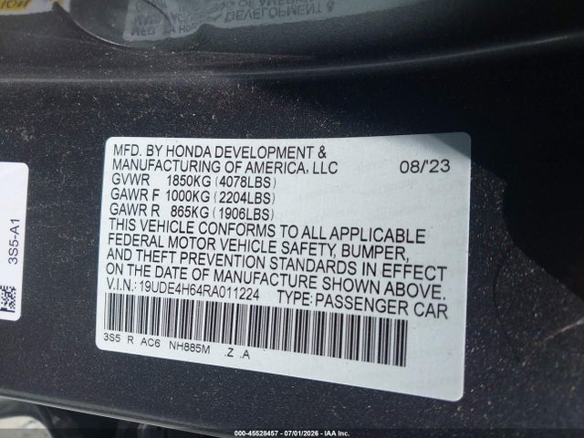 2024 Acura Integra A-spec Technology მანქანა იყიდება აუქციონზე, vin: 19UDE4H64RA011224, აუქციონის ნომერი: 45528457