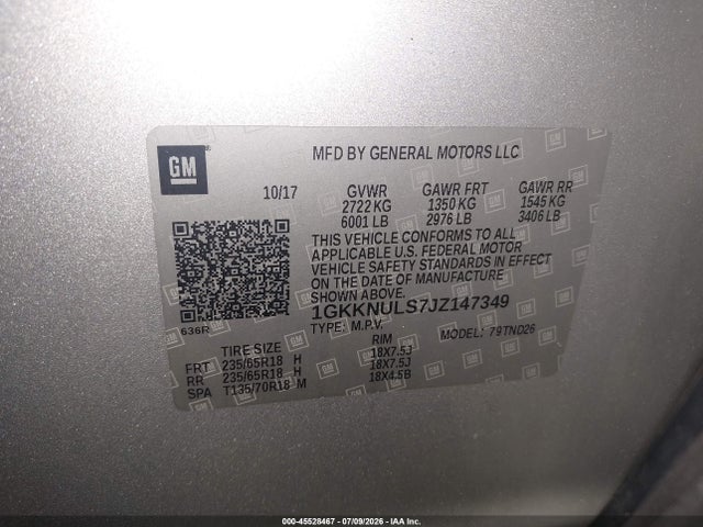 2018 Gmc Acadia Slt-1 მანქანა იყიდება აუქციონზე, vin: 1GKKNULS7JZ147349, აუქციონის ნომერი: 45528467