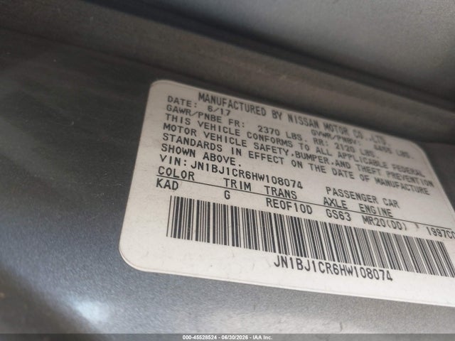 45528524 :رقم المزاد ، JN1BJ1CR6HW108074 vin ، 2017 Nissan Rogue Sport S مزاد بيع