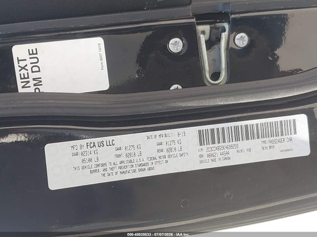 45528533 :رقم المزاد ، 2C3CDXBG5KH699259 vin ، 2019 Dodge Charger Sxt Rwd مزاد بيع
